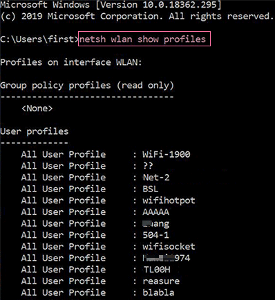 use cmd to recover wifi password in Windows 10