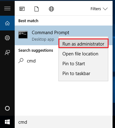 How to run Command Prompt (cmd.exe) as administrator in Windows 10?