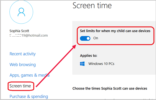 set limits when can use device
