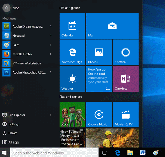 win key brings out start menu