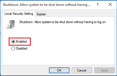 enable to shutdown without login