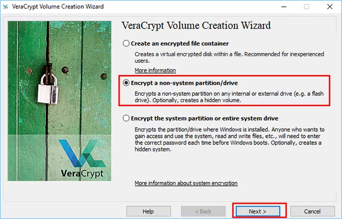 choose Encrypt a non-system partition