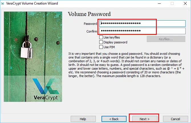 set the encryption password