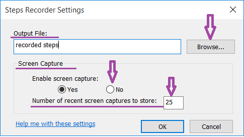 adjust steps recorder settings