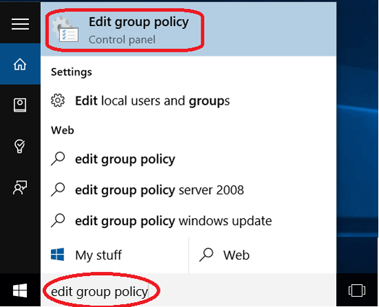search edit group policy