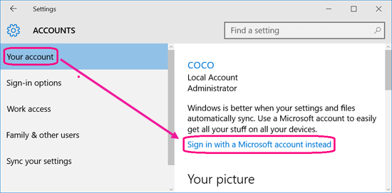 sign in with microsoft account instead