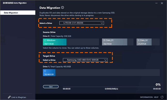 select source and target drive