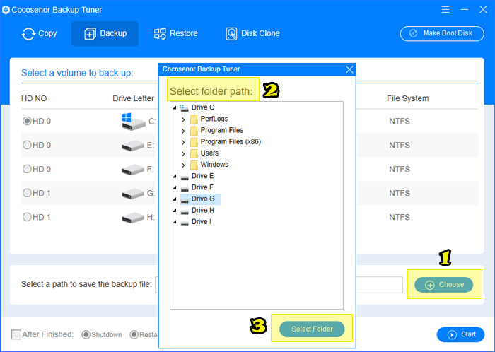 choose a path to save the backup file