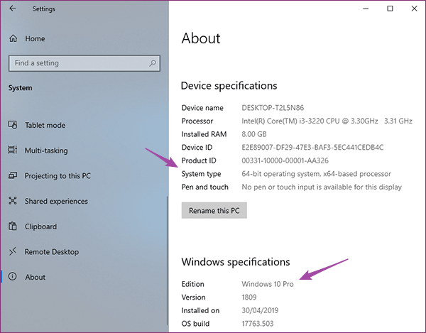 device specifications