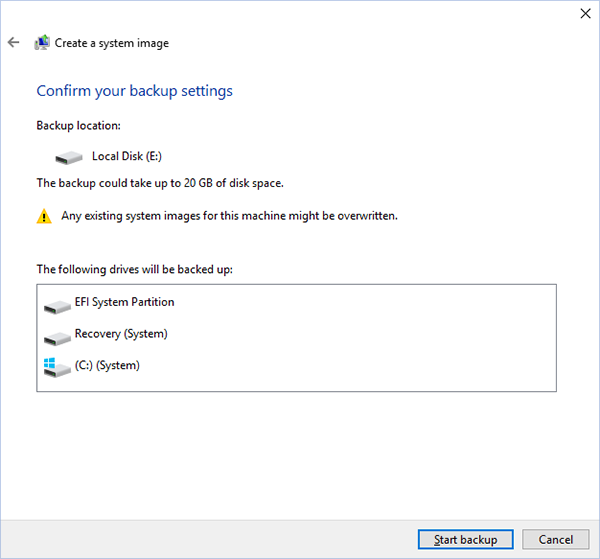 comfirm the backup setting