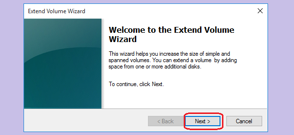 extend volume wizard