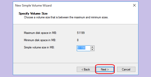 specify volume size