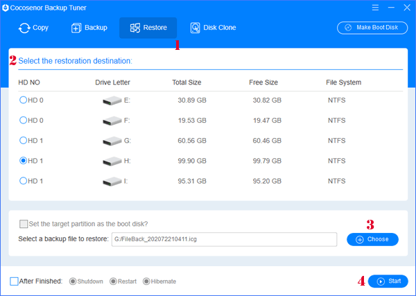 backup tuner restore interface