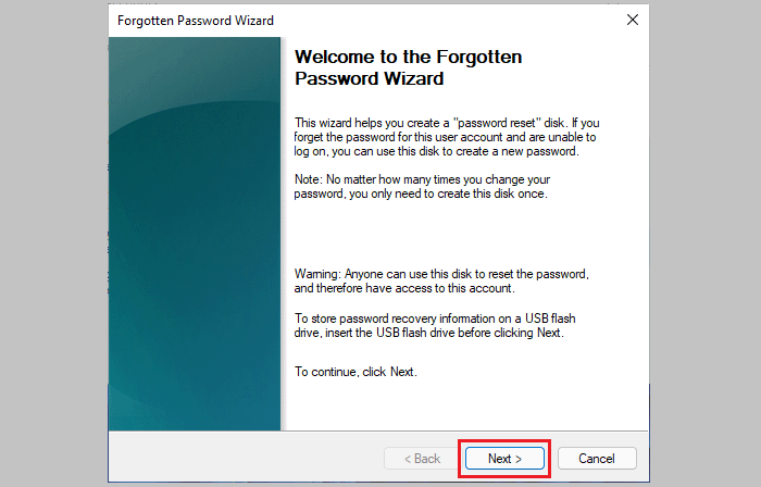 forgotten password wizard