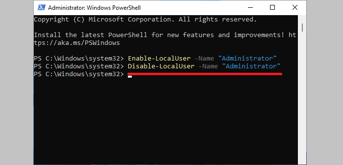 disable administrator account with powershell