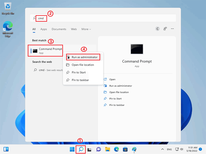 open command prompt as administrator