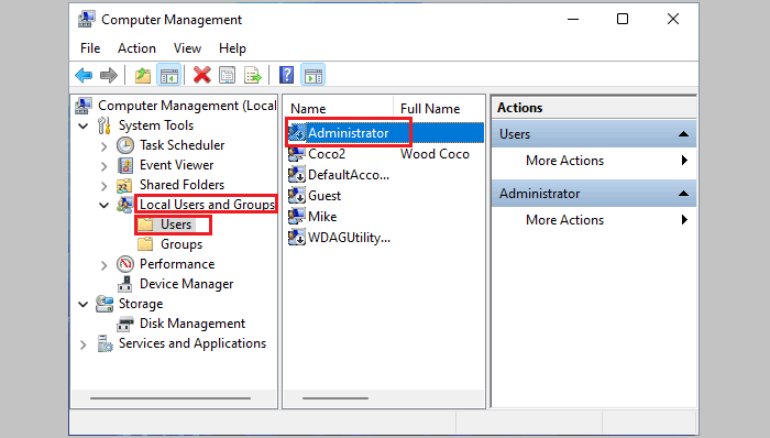 double click on administrator account