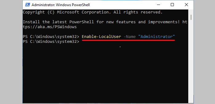 enable administrator account with powershell