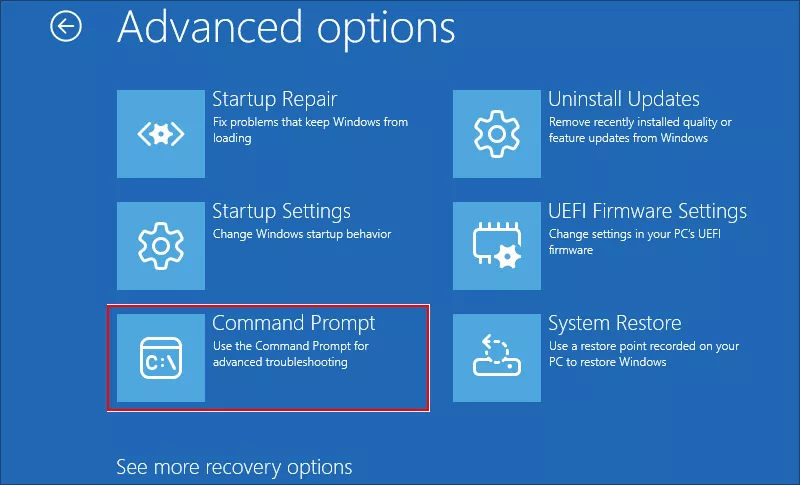 choose Command Prompt in WinPE