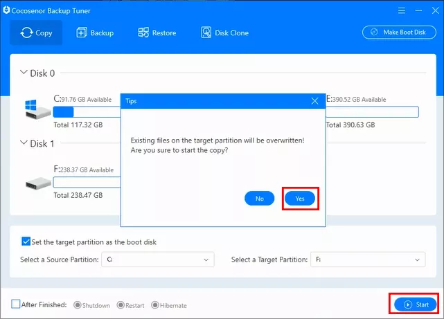 click Start to clone