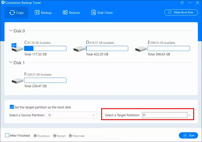 select new SSD as destination