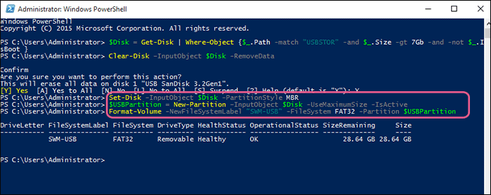 run command to format USB new partition