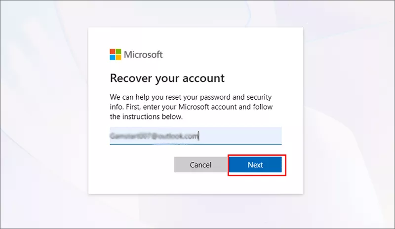 recover your Microsoft account webpage
