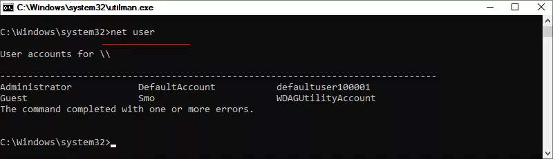 run net user command