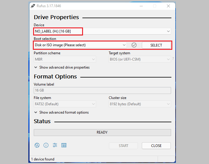 select device in rufus