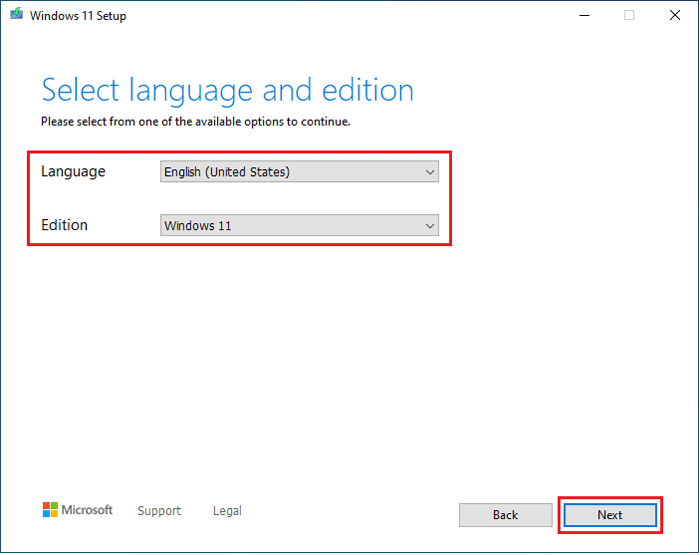 select language and edition