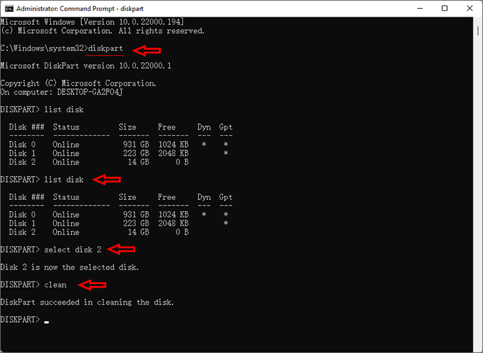 clean USB disk using cmd