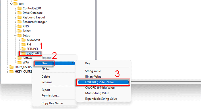 create new Dword valube for labconfig