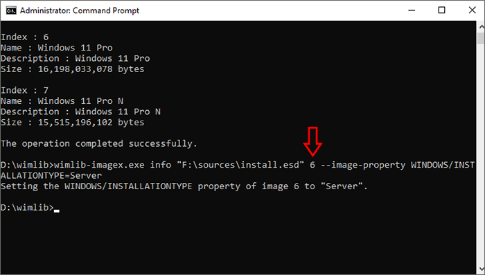 execute command to change property of install esd to server