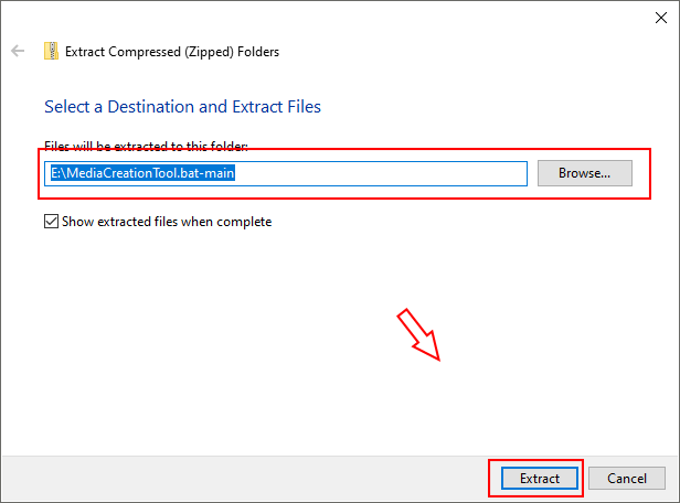 set a destination to extract files