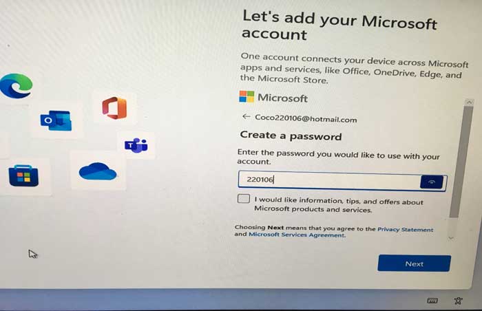 set microsoft account