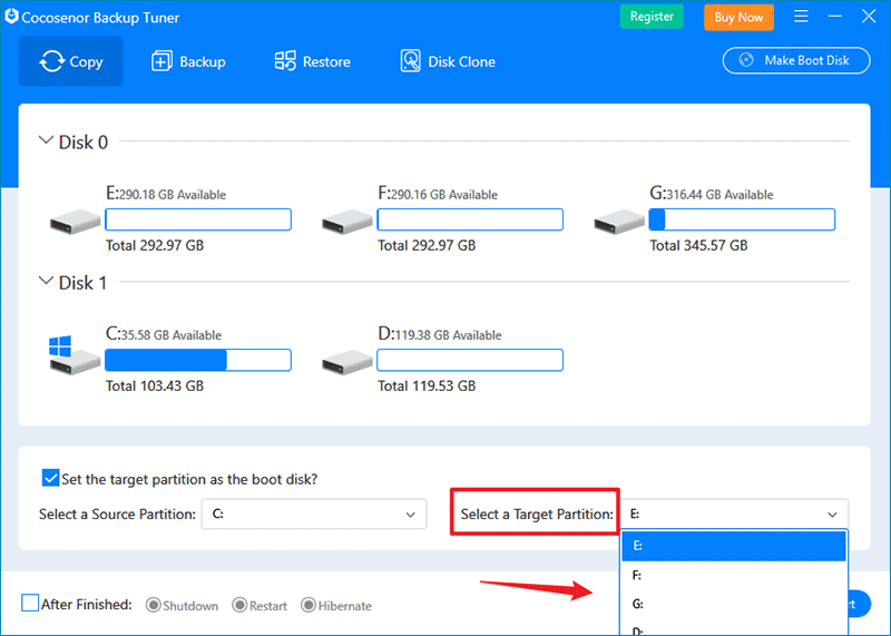 select target partition 