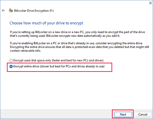 click encrypt entire drive