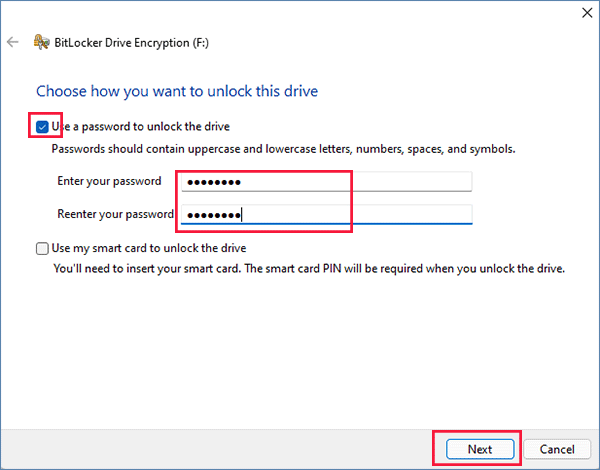 set BitLocker password