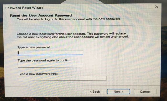 type in new password