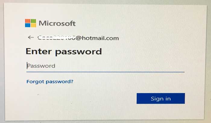 sign in with microsoft account password