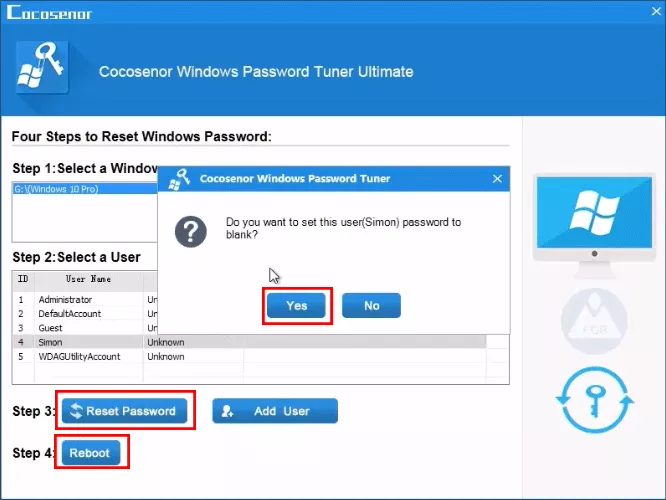 choose locked account to reset password