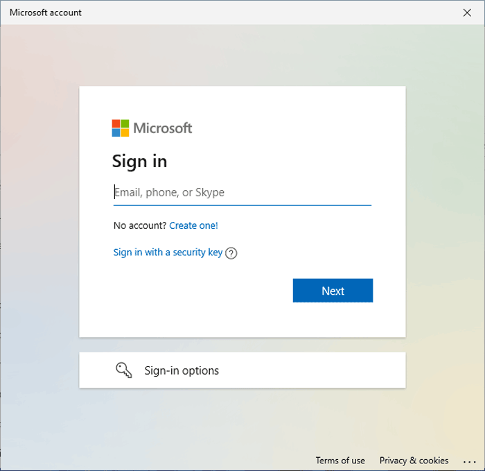 enter microsoft account