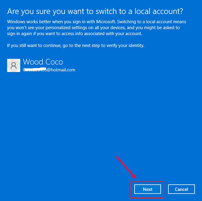 sure to sign in with local account