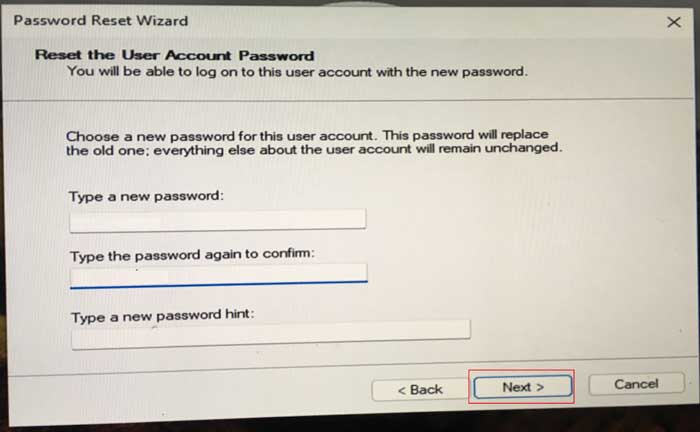 reset password to blank