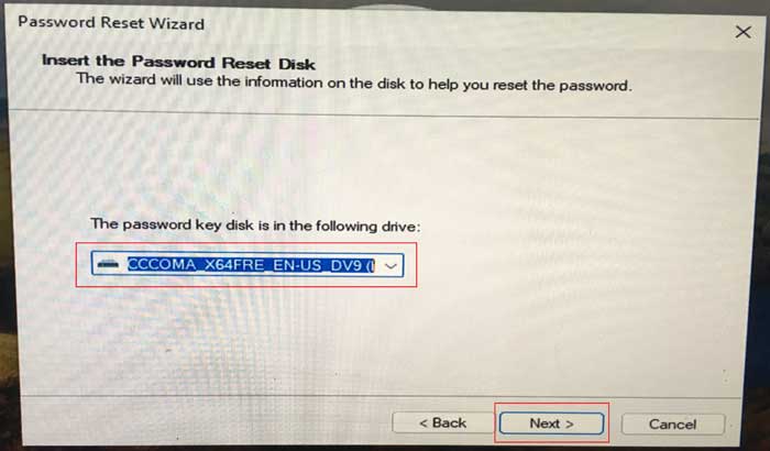 select password reset disk