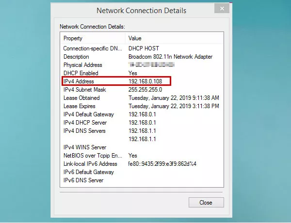 connection details