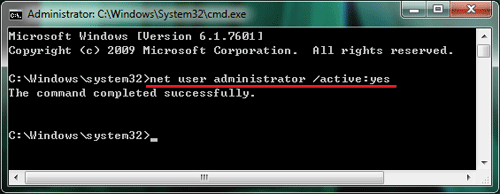 how to activate administrator account in windows 7 using cmd