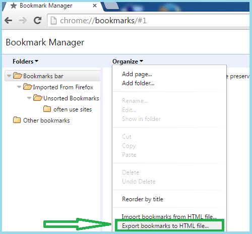 export bookmarks to html file