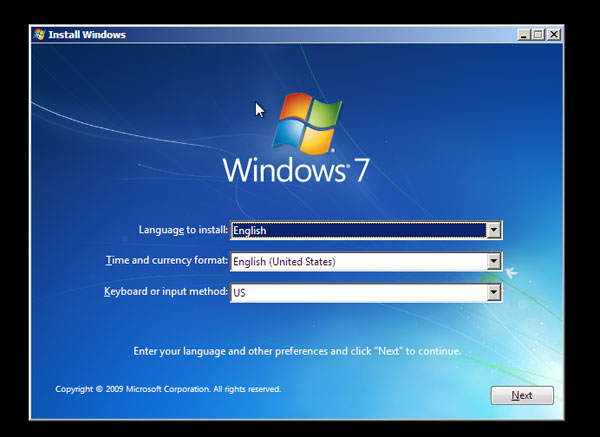 windows 7 setup screen