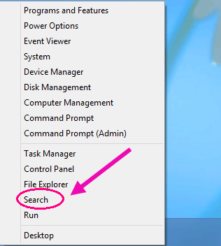 click on search on windows 8